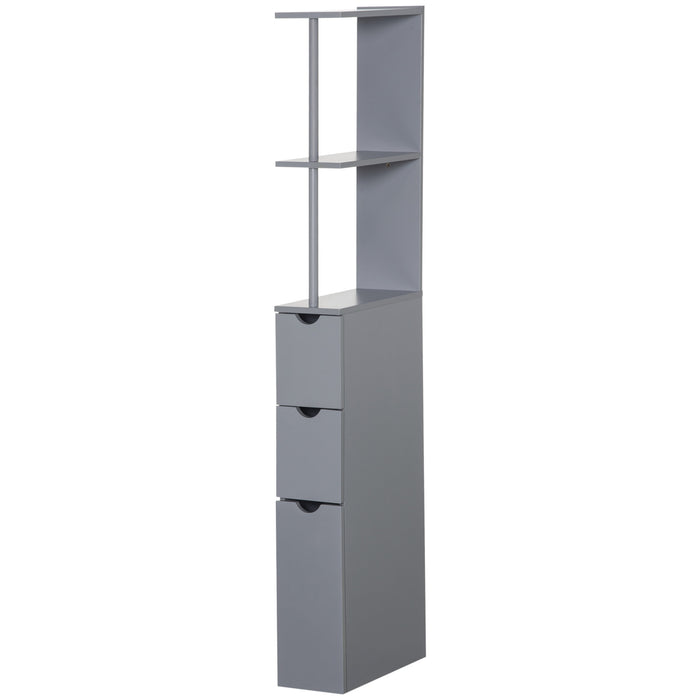 Tall Bathroom Cabinet, Freestanding Bathroom Storage Cabinet with 2-Tier Shelf and Drawers, Narrow Cupboard Storage Unit, Grey