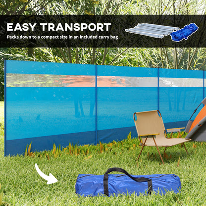 Beach/Camping Windbreaks with Clear Windows and Carry Bag, 725 x 140cm, Blue