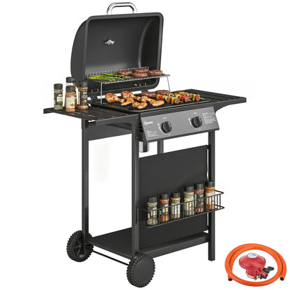 Gas Burner Barbecue Grill, Garden BBQ Grill with Warming Rack