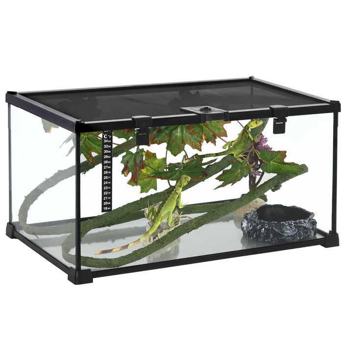 Glass Reptile Terrarium with Thermometer, Decor Kit, Heated - Black