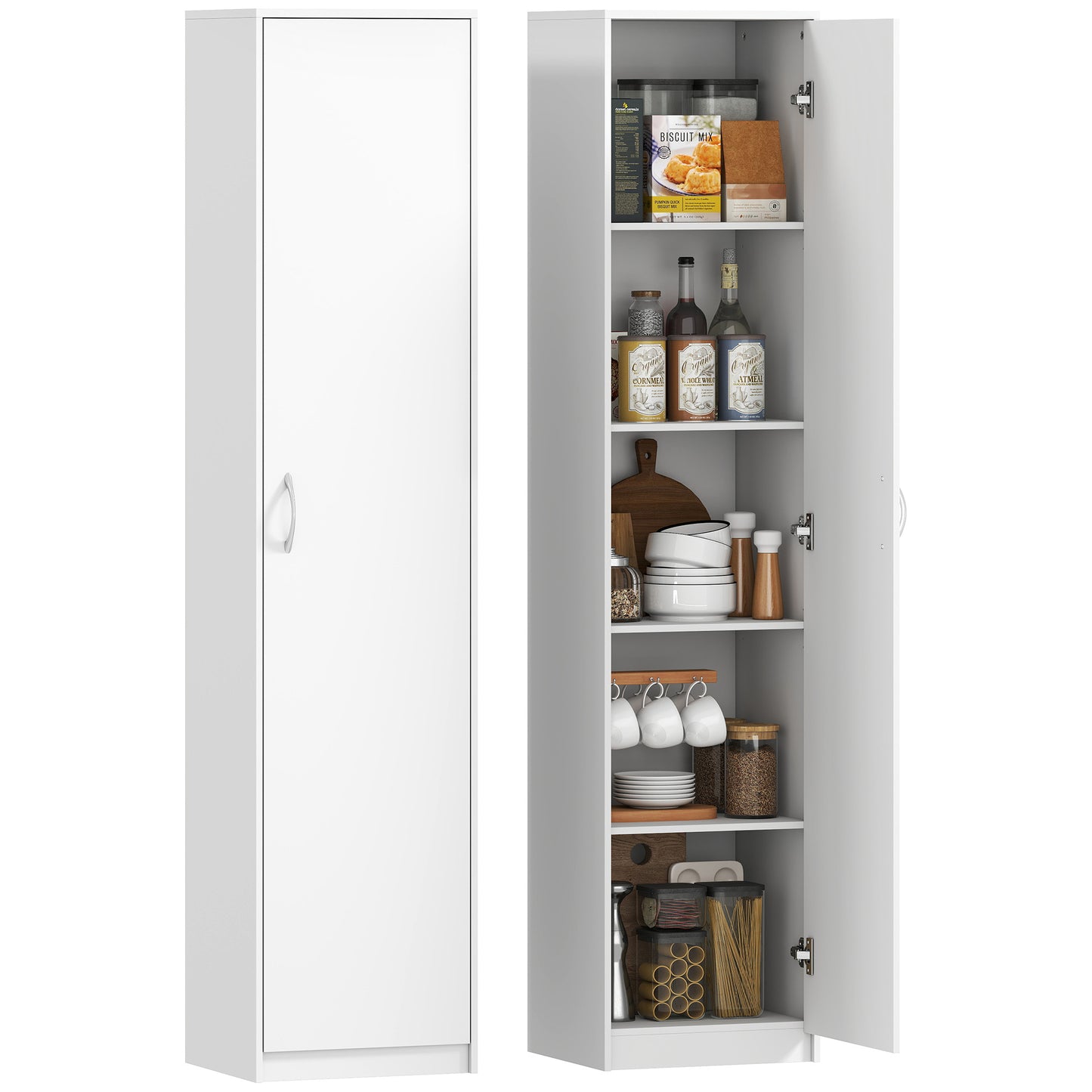 5-Tier Pantry Storage Cabinet with Adjustable Shelves for Dining Room