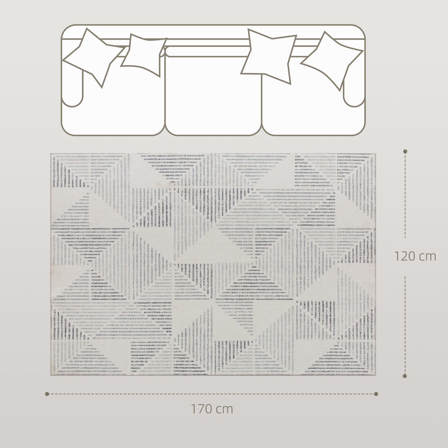 Non-Slip Large Rug for Living Room, 170 x 120 cm, Grey