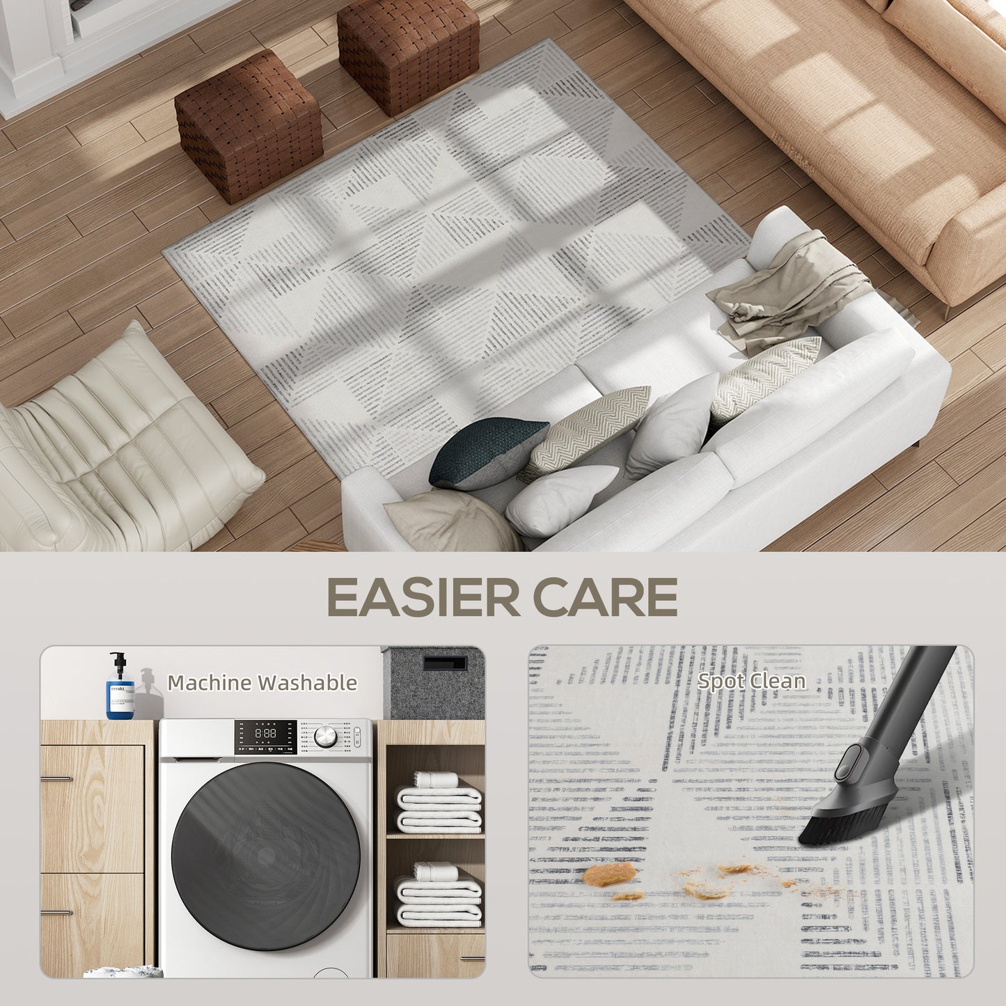 Non-Slip Large Rug for Living Room, 170 x 120 cm, Grey