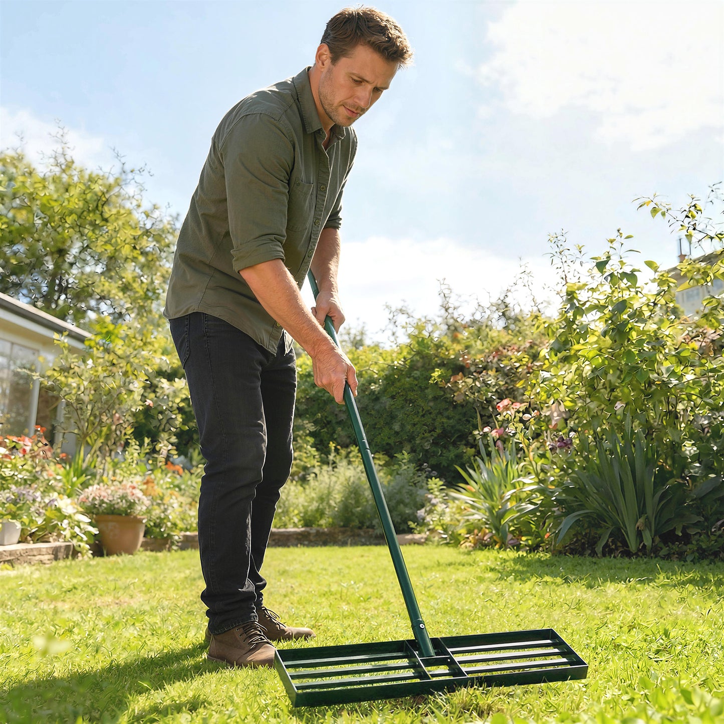 76 x 26 cm Lawn Levelling Rake with 169 cm Handle