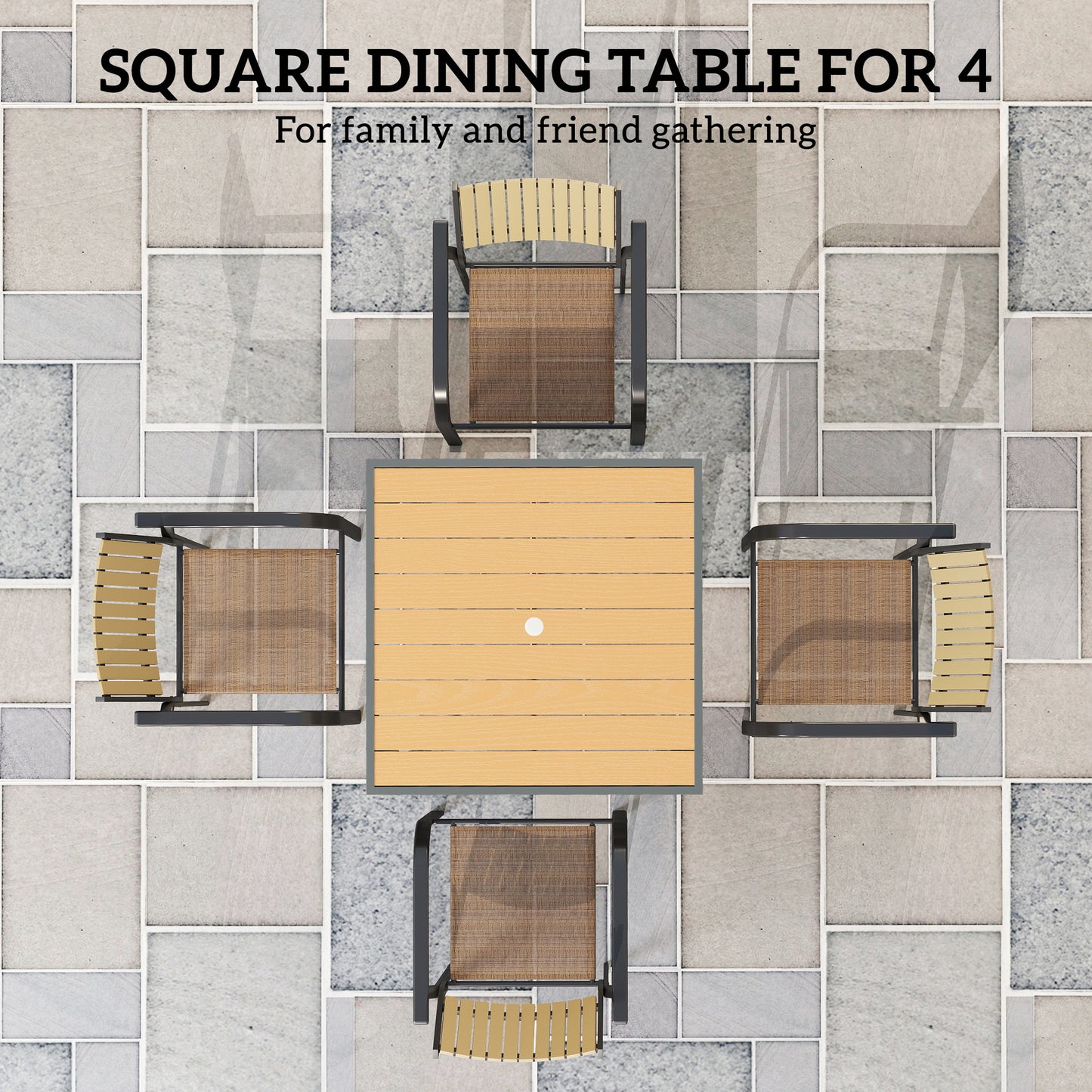 90cm Square Outdoor Patio Garden Dining Table with Umbrella Hole