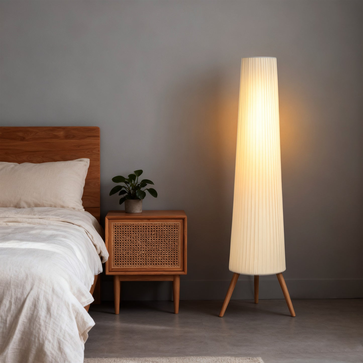 Dimmable Standing Lamp, Nordic Tripod Floor Lamp with Wood Legs