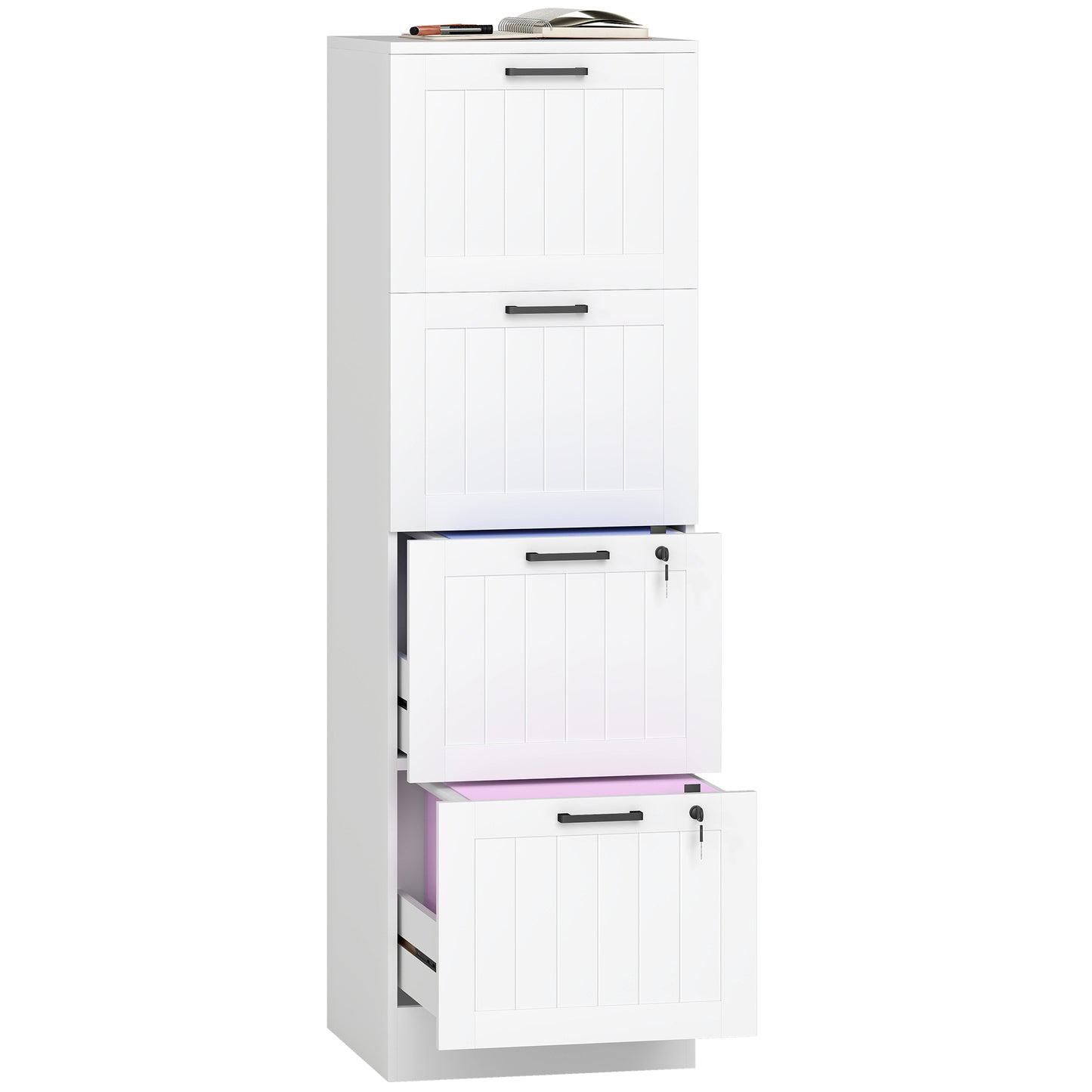 4 Drawer File Cabinet with Lock and Adjustable Hanging Bars, White