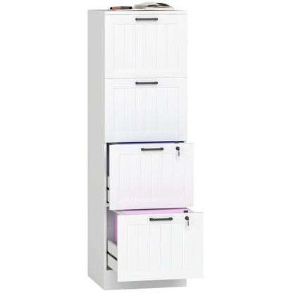 4 Drawer File Cabinet with Lock and Adjustable Hanging Bars, White
