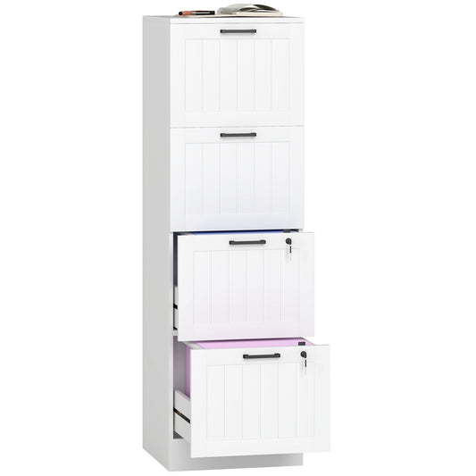 4 Drawer File Cabinet with Lock and Adjustable Hanging Bars, White