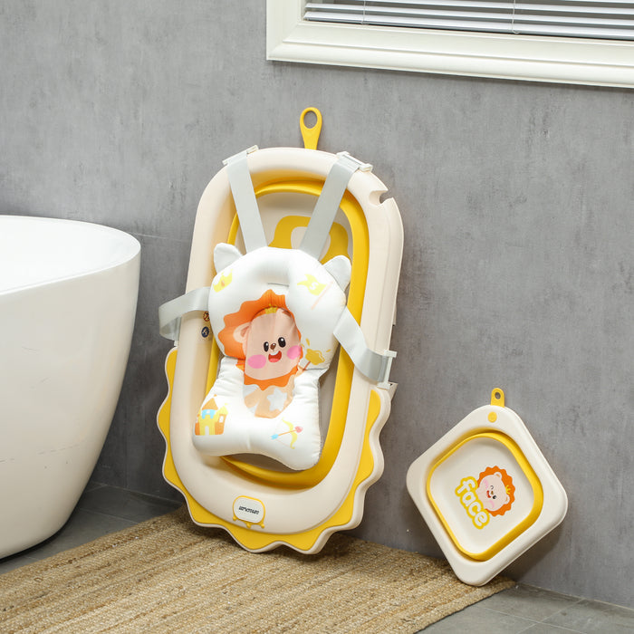 Foldable Baby Bath Tub Set with Bath Cushion, Wash Basin, Yellow