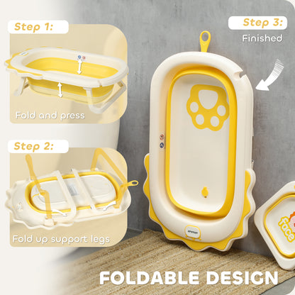 Foldable Baby Bath Tub Set with Bath Cushion, Wash Basin, Yellow
