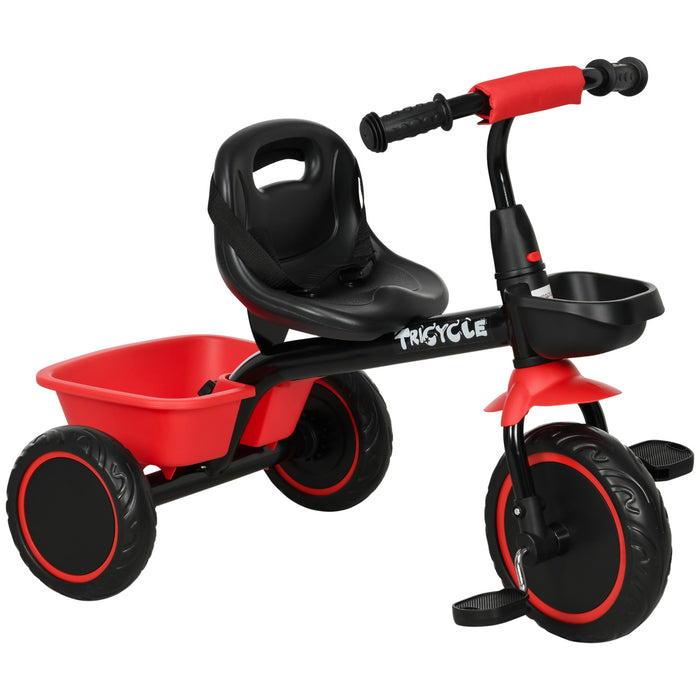 Kids Trike for 2 to 5 Years with Adjustable Seat, Baskets, Red