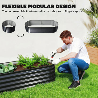 Set of 2 Raised Beds for Garden with Metal Plant Stakes, Dark Grey
