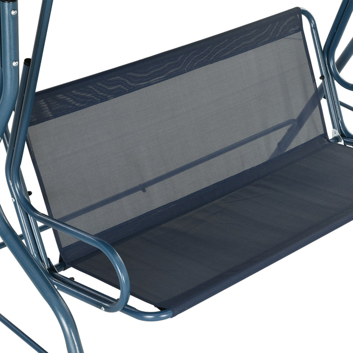 3 Seater Garden Swing Seat Chair Outdoor Bench with Adjustable Canopy and Metal Frame, Blue Stripes