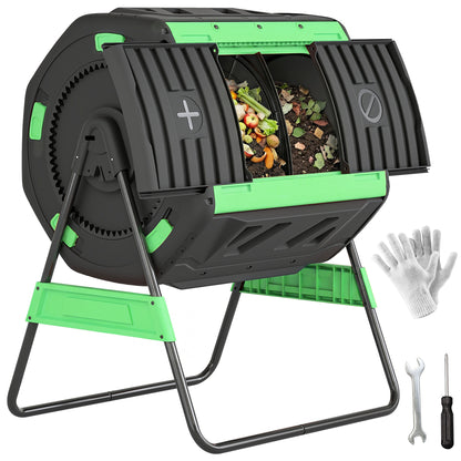 200L Compost Bin, Dual Chamber Rotating Tumbling Composter