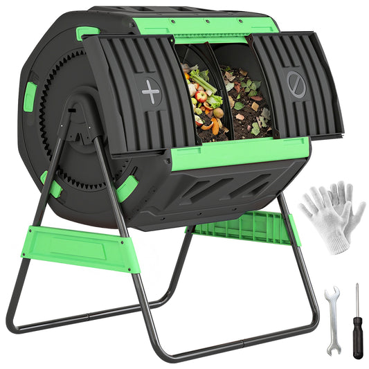 200L Compost Bin, Dual Chamber Rotating Tumbling Composter