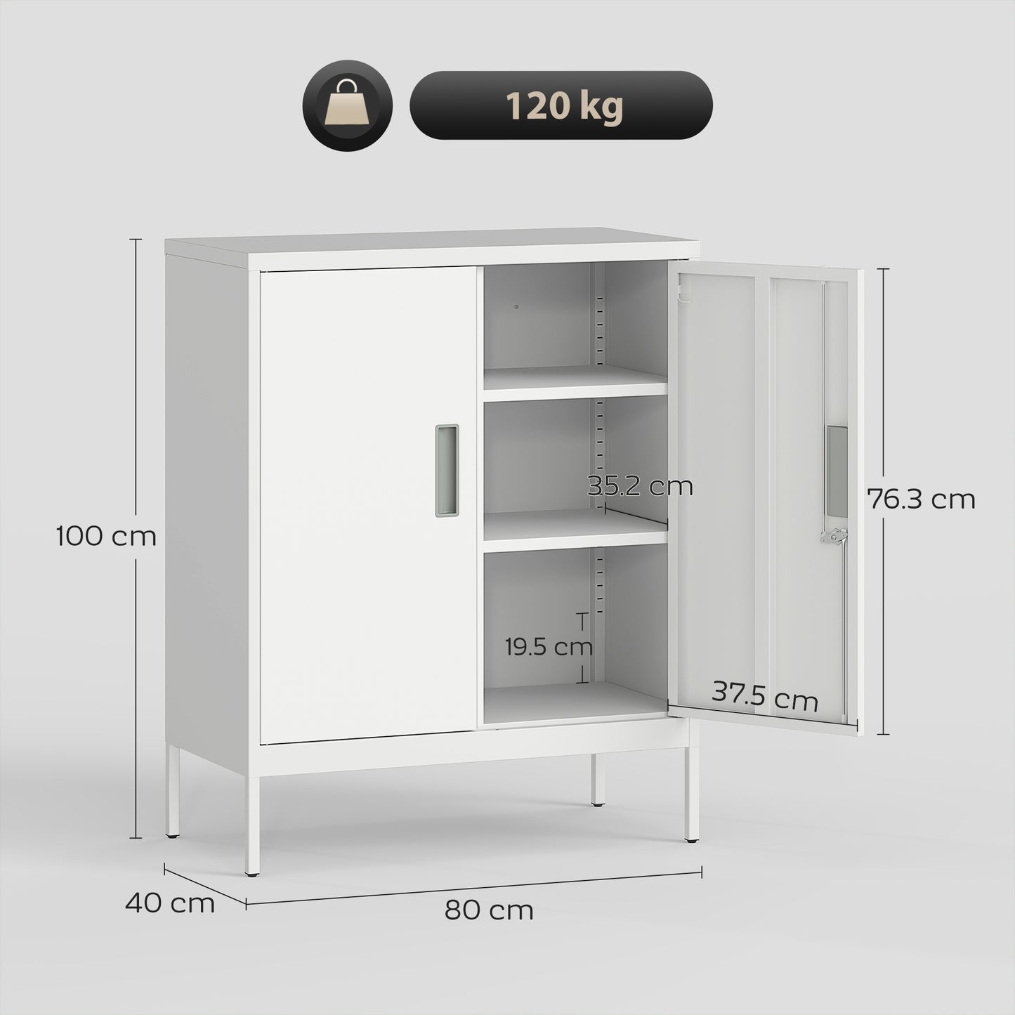 Metal Storage Cabinet with Lock for Home Office, Garage, Study, White