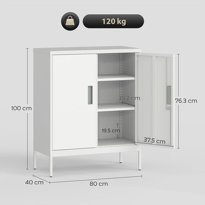 Metal Storage Cabinet with Lock for Home Office, Garage, Study, White