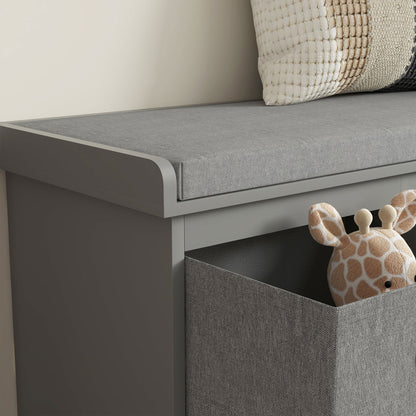 Shoe Bench with Seat, Shoe Storage Bench with Fabric Drawers, Grey