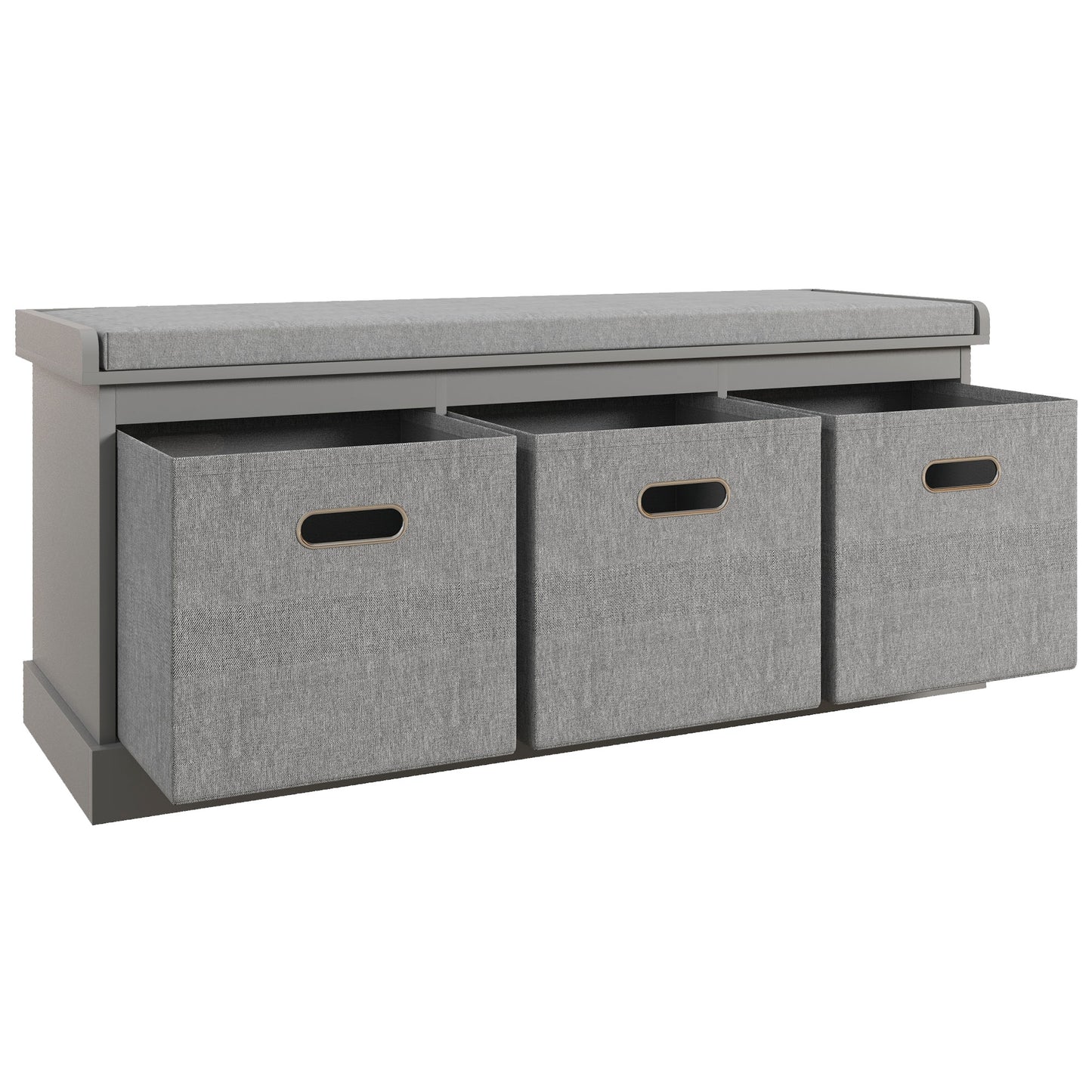 Shoe Bench with Seat, Shoe Storage Bench with Fabric Drawers, Grey