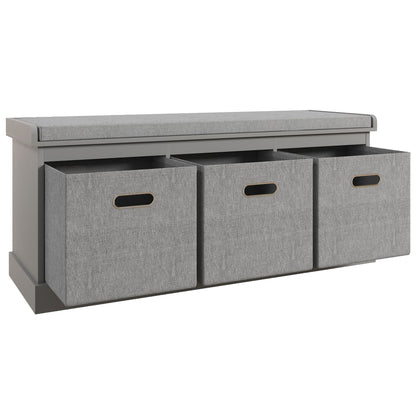 Shoe Bench with Seat, Shoe Storage Bench with Fabric Drawers, Grey