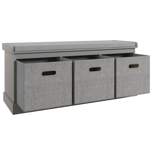 Shoe Bench with Seat, Shoe Storage Bench with Fabric Drawers, Grey
