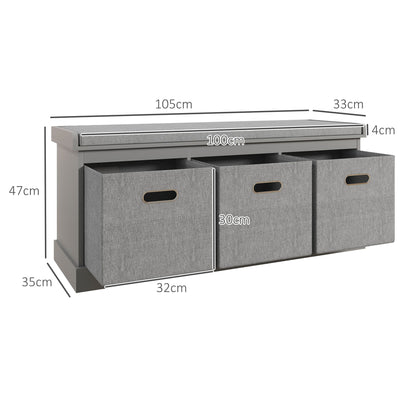 Shoe Bench with Seat, Shoe Storage Bench with Fabric Drawers, Grey