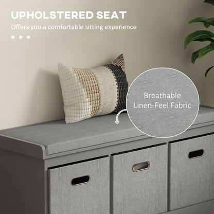 Shoe Bench with Seat, Shoe Storage Bench with Fabric Drawers, Grey