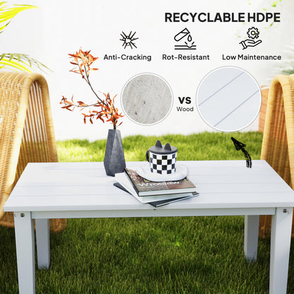 HDPE Rectangle Garden Coffee Table, Slatted Outdoor Table, White