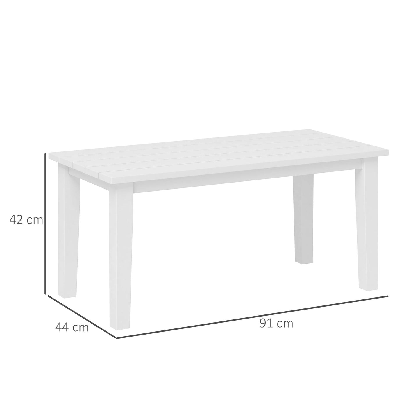 HDPE Rectangle Garden Coffee Table, Slatted Outdoor Table, White