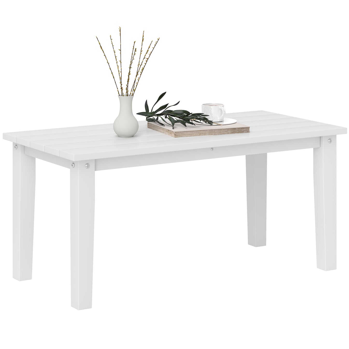 HDPE Rectangle Garden Coffee Table, Slatted Outdoor Table, White