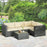 3Pcs Rattan Corner Sofa Set Coffee Table Garden Furniture  w/ Cushion