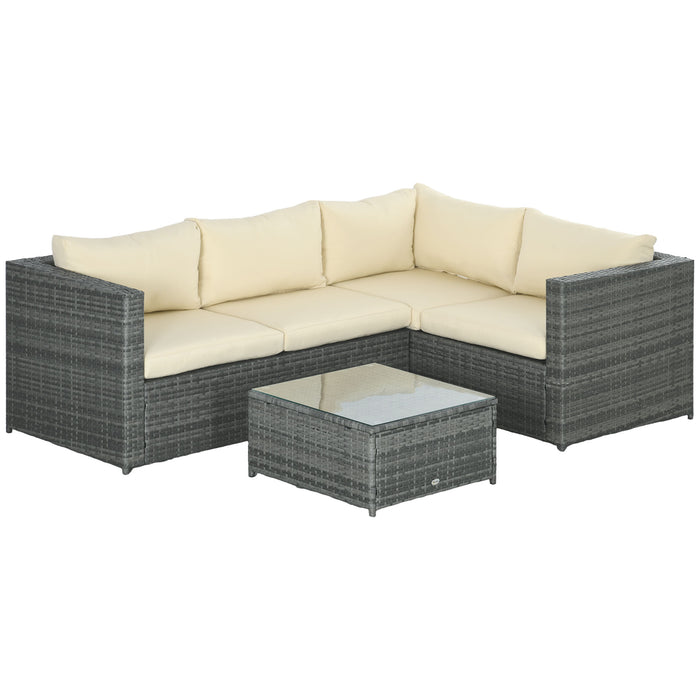 3Pcs Rattan Corner Sofa Set Coffee Table Garden Furniture  w/ Cushion