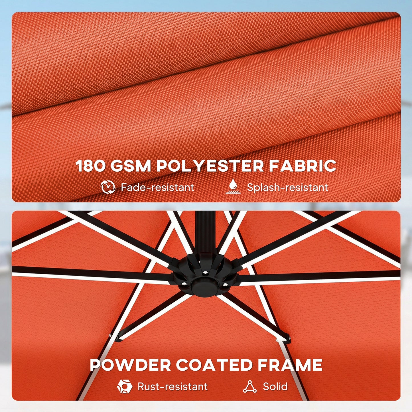 3 m Garden Cantilever Parasol with Solar Light, Rotation, Orange