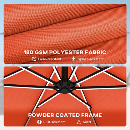 3 m Garden Cantilever Parasol with Solar Light, Rotation, Orange