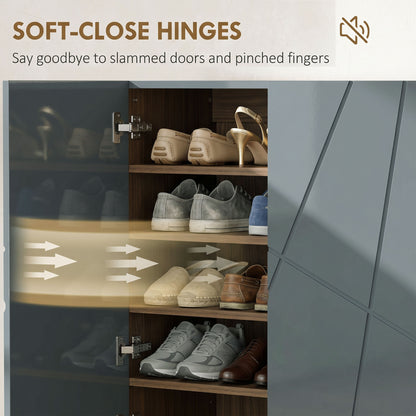 Shoe Storage Cabinet with Soft-Close Hinges and Adjust Shelves, Grey