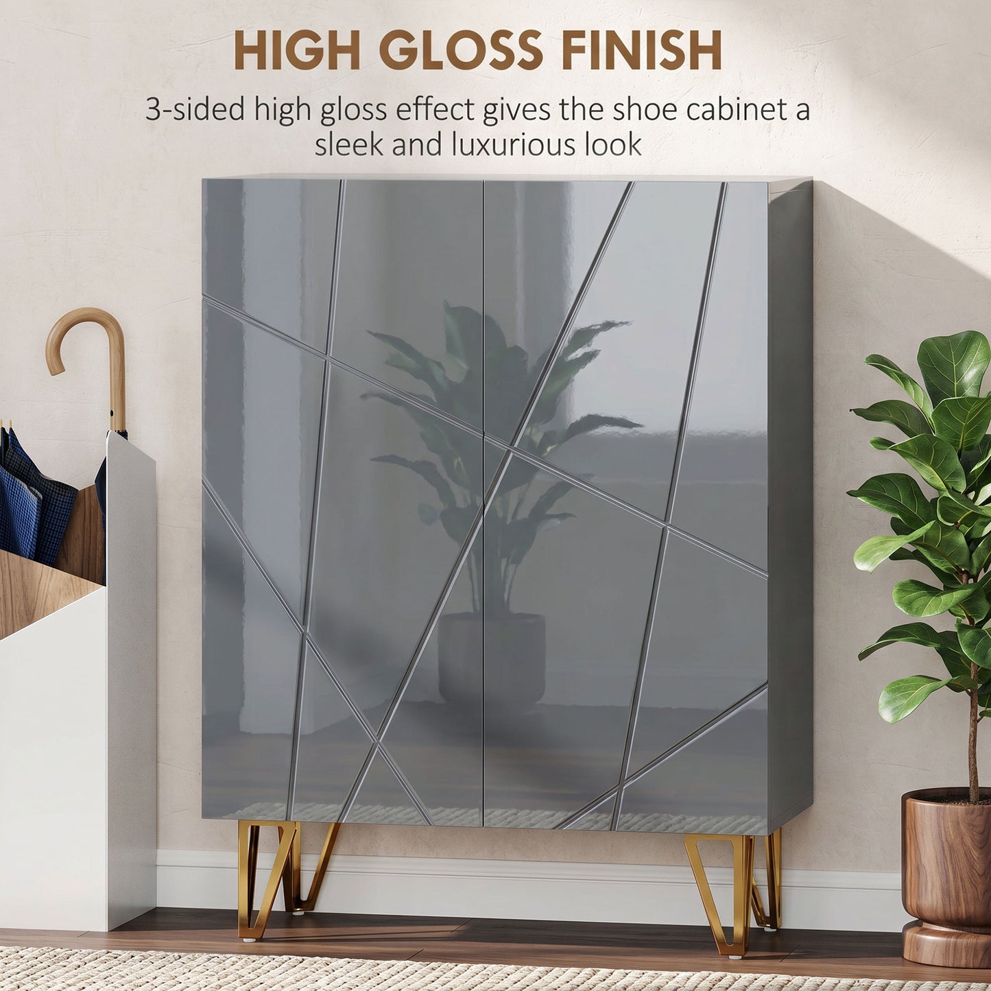 Shoe Storage Cabinet with Soft-Close Hinges and Adjust Shelves, Grey