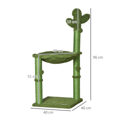 Cactus Cat Tree Tower for Indoor Cats Sisal Scratching Post with Hammock Bed Dangling Ball 40 x 40 x 96 cm