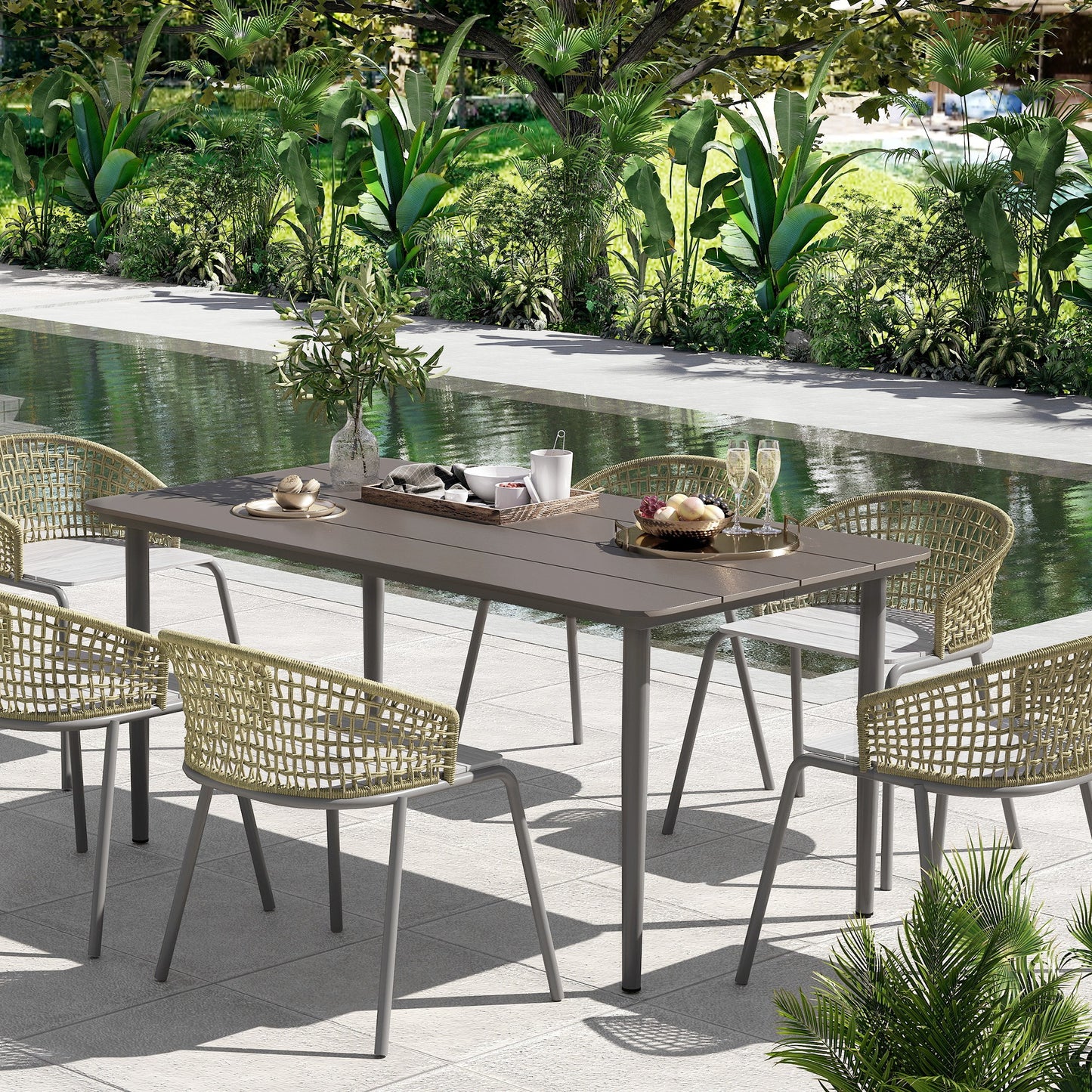 Garden Table with Rust Resistant Metal Frame, Dark Grey