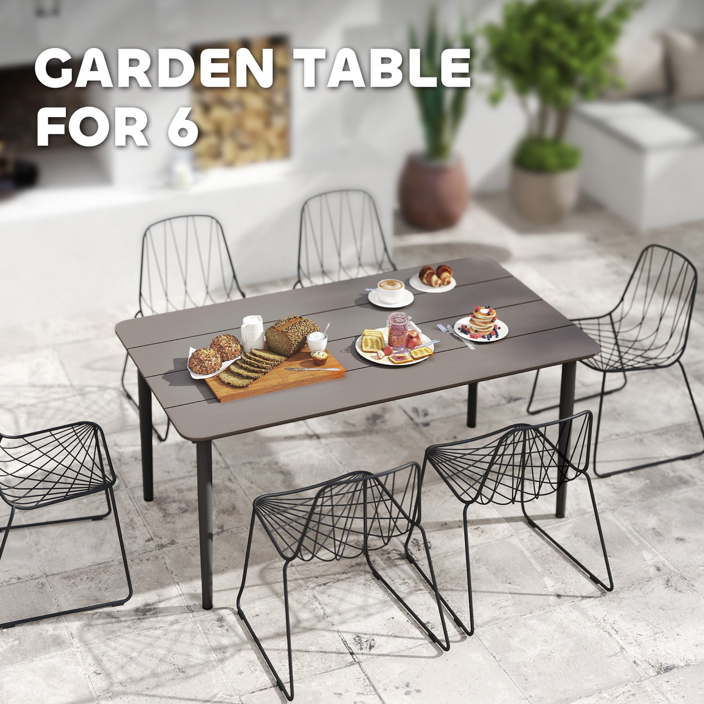 Garden Table with Rust Resistant Metal Frame, Dark Grey