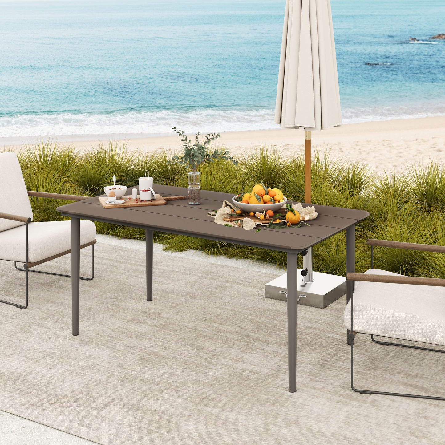 Garden Table with Rust Resistant Metal Frame, Dark Grey