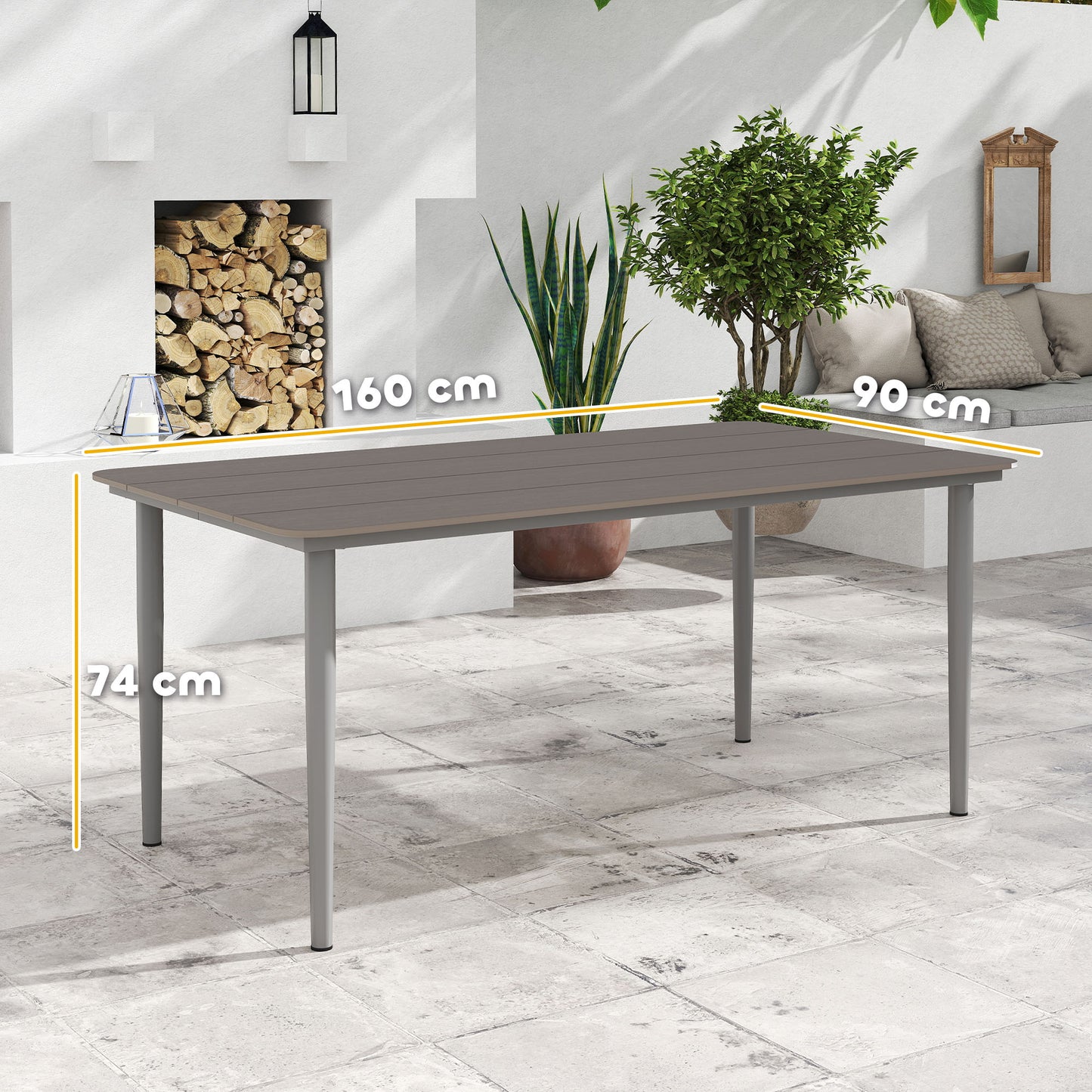 Garden Table with Rust Resistant Metal Frame, Dark Grey