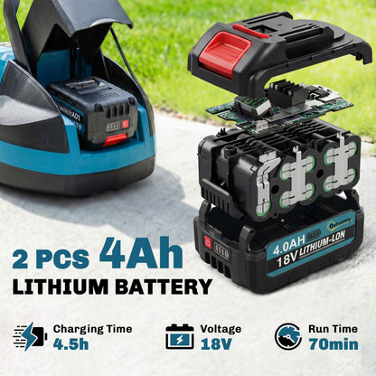 18V Cordless Lawnmower with 2 x 4Ah Batteries & Charger