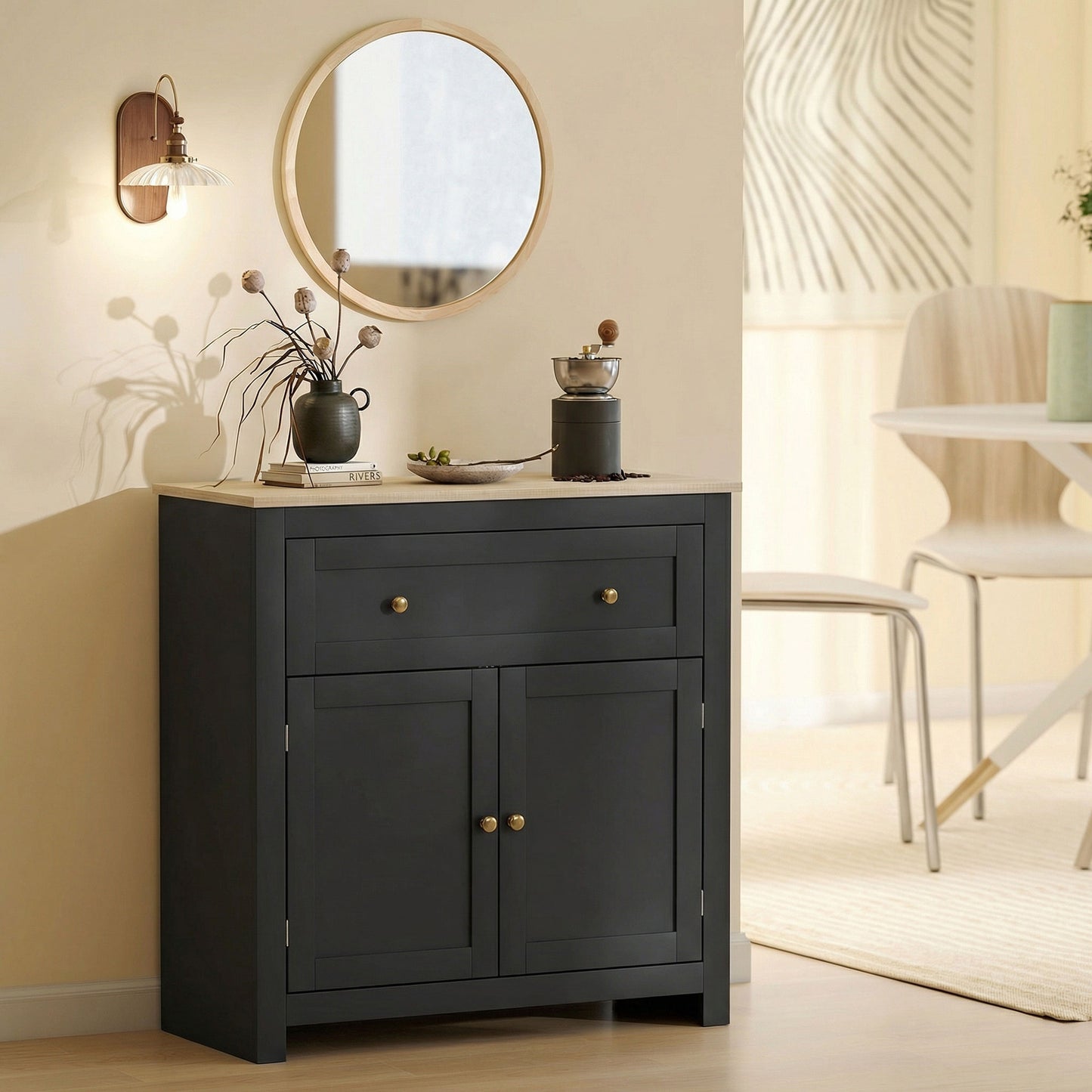 Sideboard, Kitchen Storage Cabinet w/ Adjustable Shelf, Drawer, Black