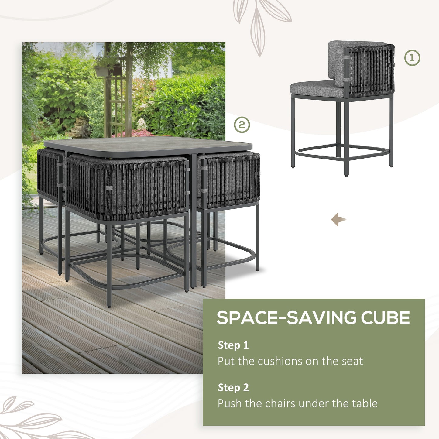 4 Seater Rattan Dining Set with Cushions, Charcoal Grey