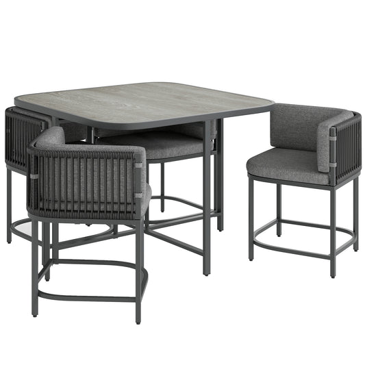 4 Seater Rattan Dining Set with Cushions, Charcoal Grey