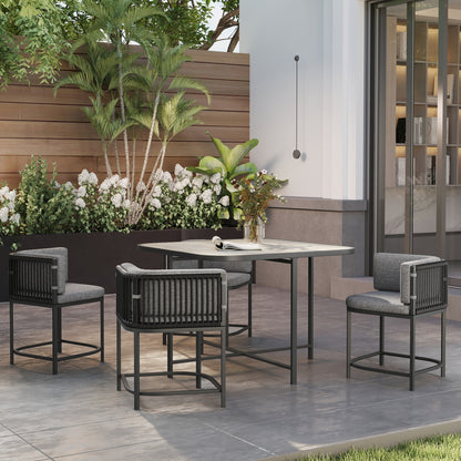 4 Seater Rattan Dining Set with Cushions, Charcoal Grey