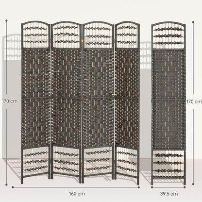 4 Panel Folding Privacy Screen with Pine Wood Frame, Dark Grey