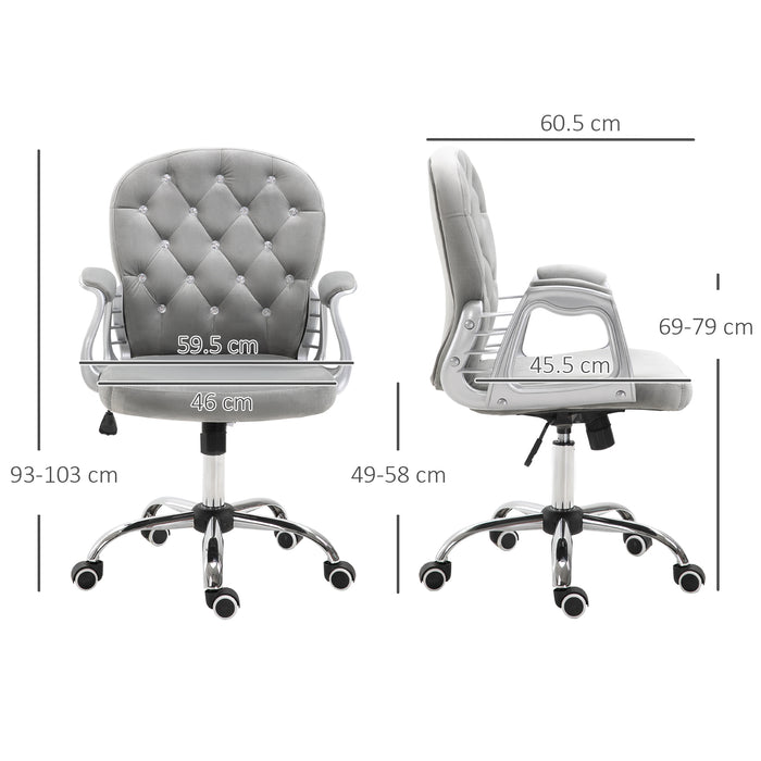 Office Chair Ergonomic 360¬¨‚àû Swivel Diamond Tufted Home Work Velour Padded Base 5 Castor Wheels Grey