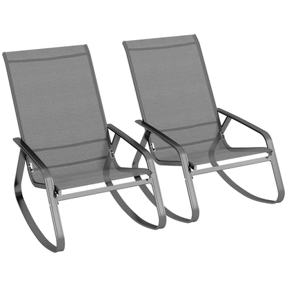 2PCS Garden Rocking Chairs with Armrests, High Back, Grey